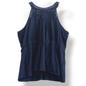 Maurices Navy Crochet Babydoll Tank Top Boho Western Blue Whimsigoth Plus Flowy